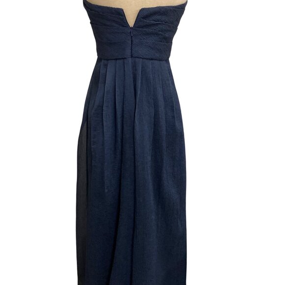 Vera Wang White Navy Strapless Pleated Chiffon Dress Sz 6 Elegant Design - Picture 6 of 11